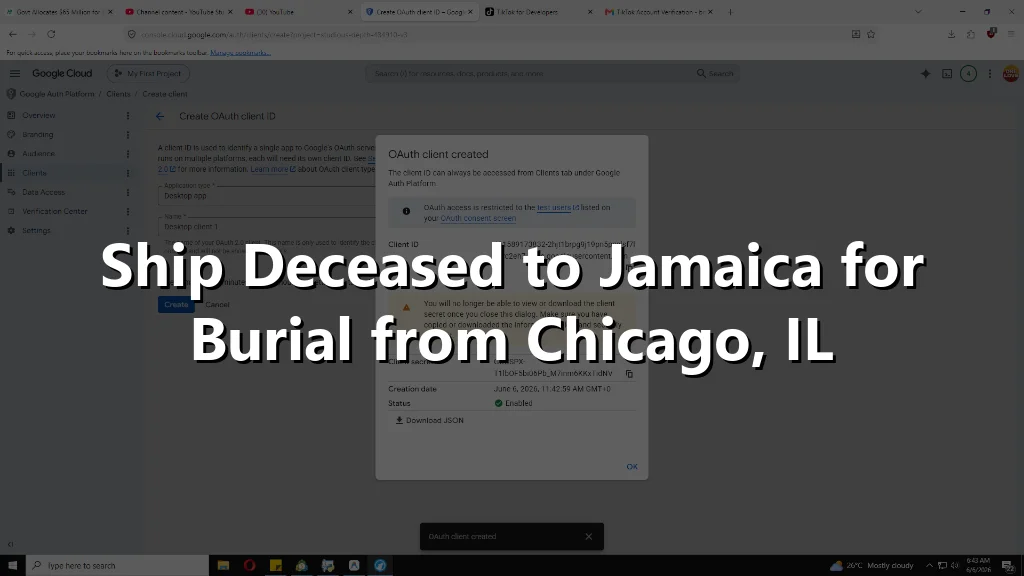 Ship Deceased to Jamaica for Burial from Chicago, IL