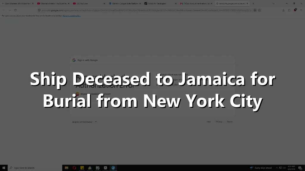 Ship Deceased to Jamaica for Burial from New York City