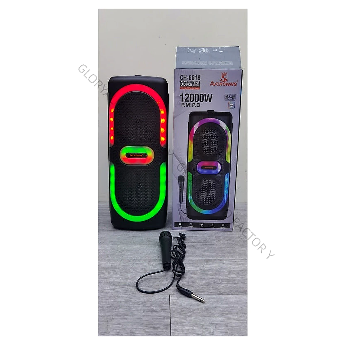 AVCROWNS CH-6633 Dual 6.5" Wireless Bluetooth Speaker System with Microphone & RGB Lights