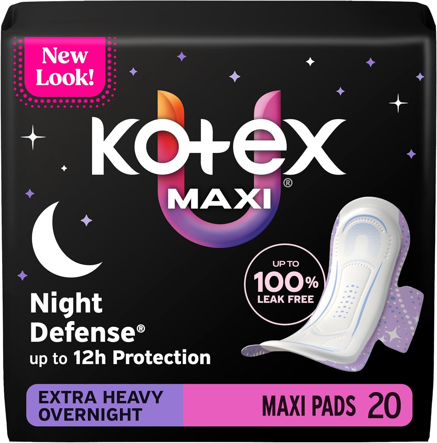 KOTEX OVERNIGHT MAXI PADS WITH WINGS NIGHT DEFENSE 26
